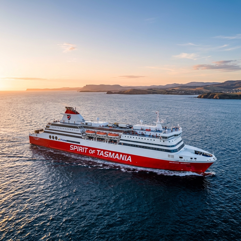 Spirit of Tasmania crossing Bass Strait at golden hour